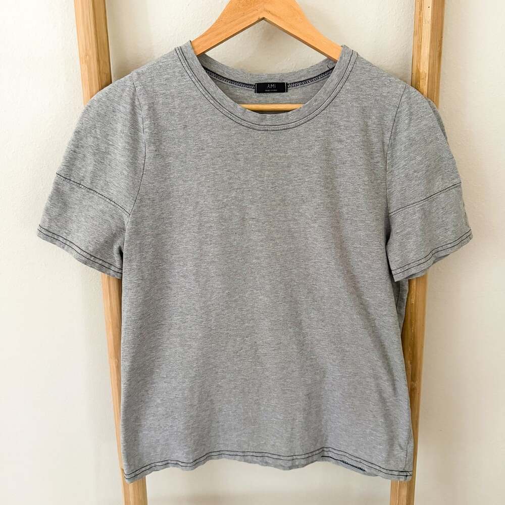 AMI Alexandre Mattiussi T-Shirt Gray Black Contrast Stitch Crew Neck Women’s M